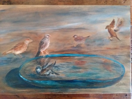 Mussenbad, olieverf 2019,60x40 cm,te koop